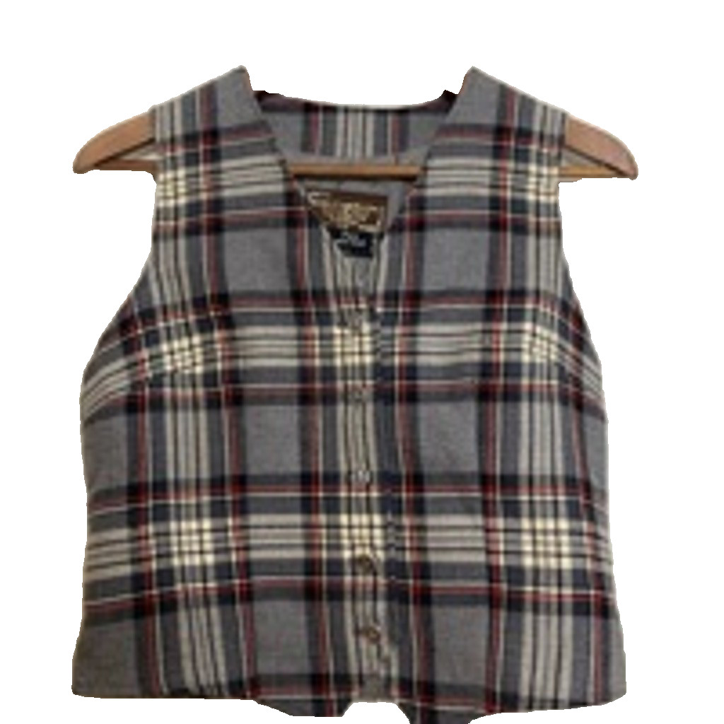 Vintage Vest Womens XS Gray Black Red Tartan Plaid Wool Scottish Waistcoat