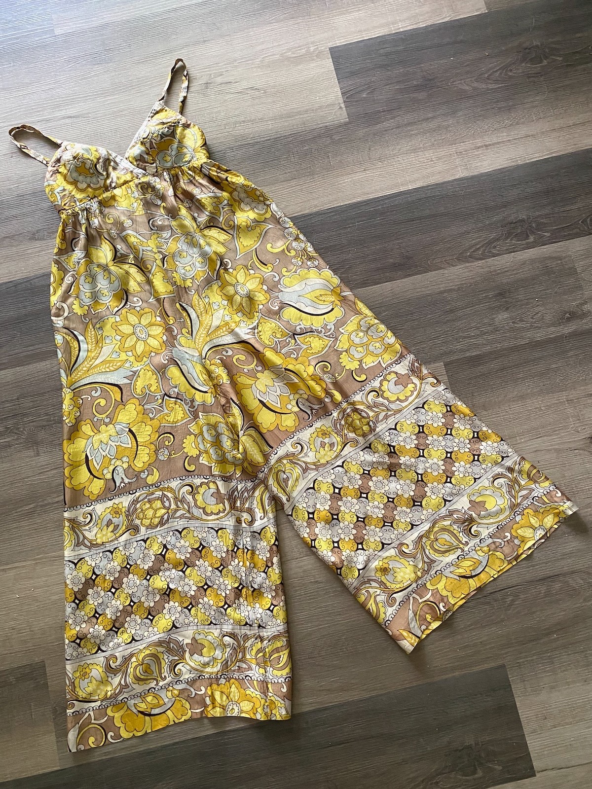 1960s VANITY FAIR Paisley Lounge Hostess Palazzo Jumpsuit Sz xS S up to US2