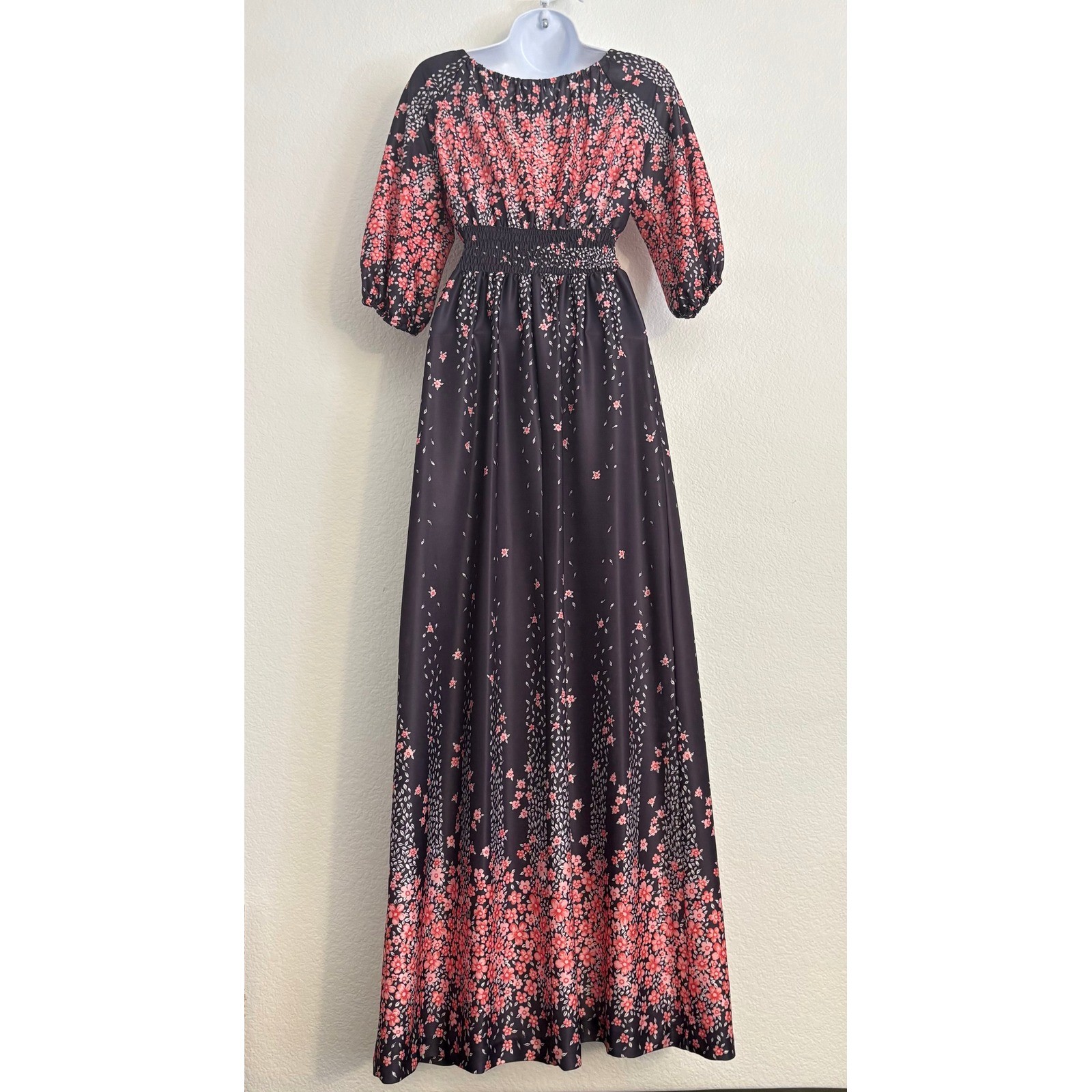 Ja Na of Hawaii Vintage Cherry Blossom Floral Maxi Dress Medium Bohemian