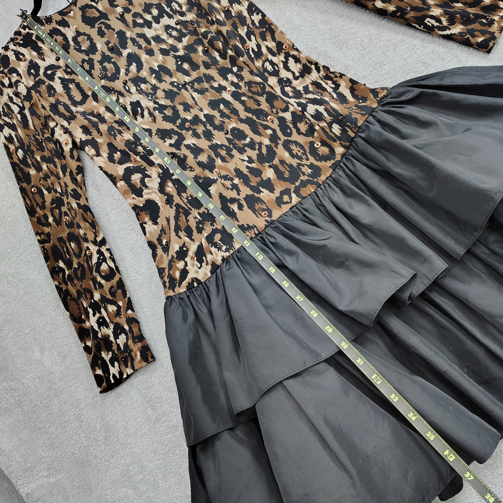 Vtg Morton Myles for the Warrens Party Dress Sz 6 Glam Black Tiered Animal Print