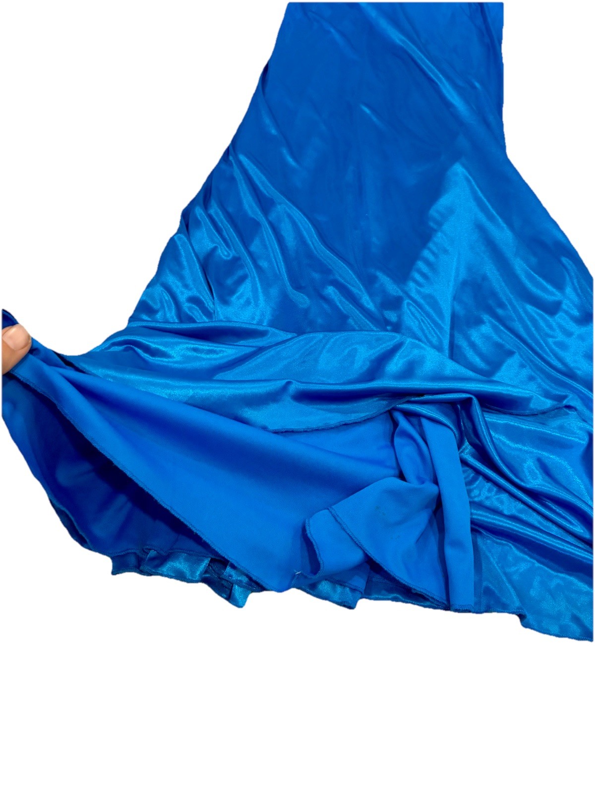 Vtg 90s TABOO Silky Low Back Prom Dress Blue Maxi Gown Slinky Slip Vneck 11/12