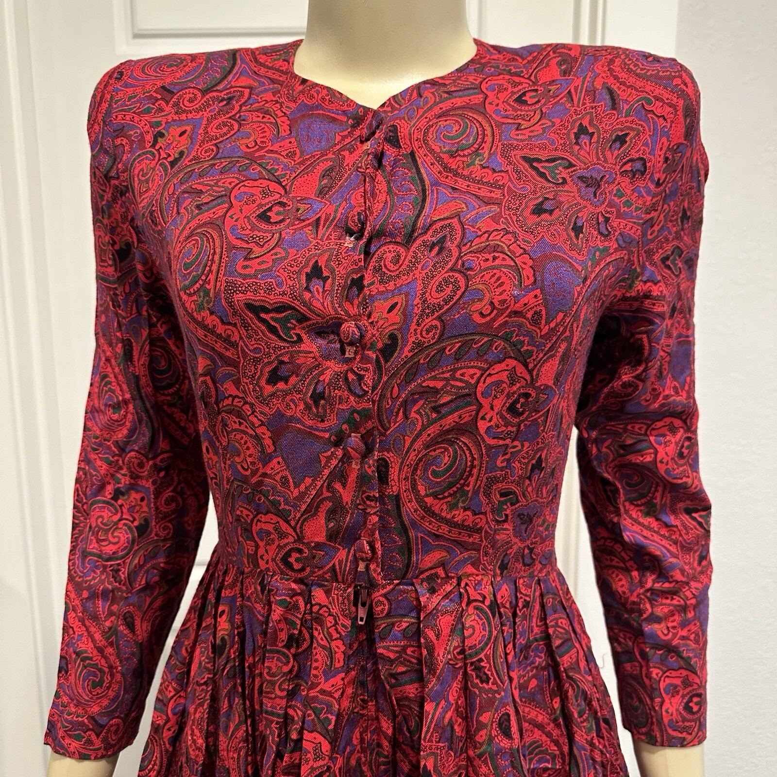 Vintage S.G. Gilbert 80’s Dress Sz 6 Pockets Paisley Fit & Flare Bold Feminine