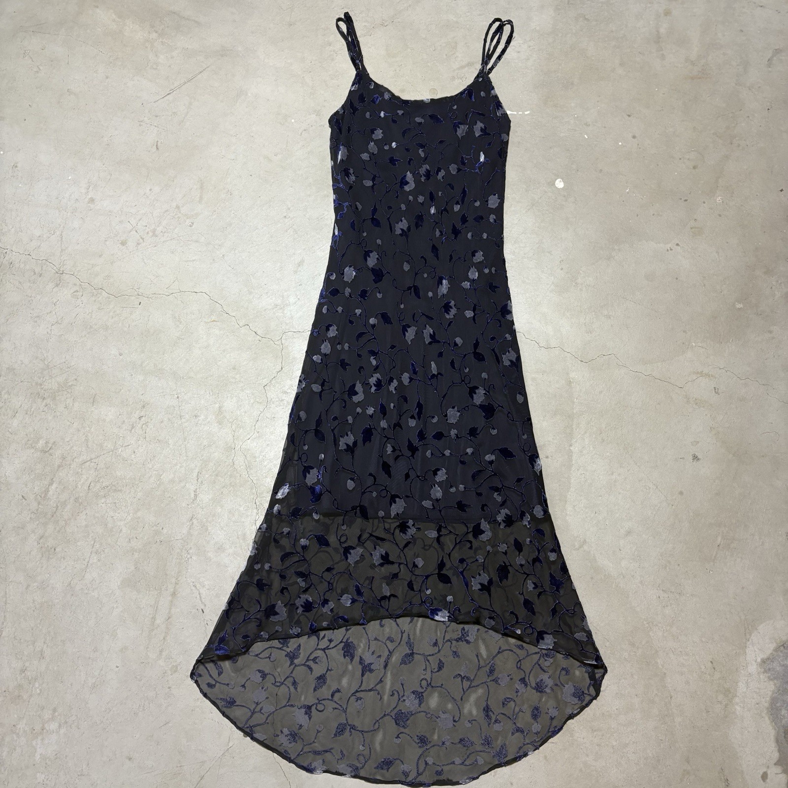 Vintage Marian And Maral Floral Velvet Burnout Dress With High-low Hem