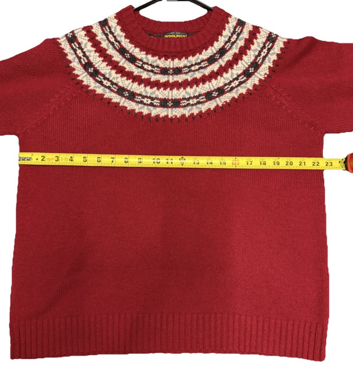 Vintage Woolrich Fair Isle Ruby Red Knit Sweater 100% Lambs Wool Size XL
