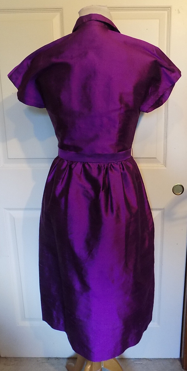 Vintage Purple Silk Dress Short Sleeve Matching Tie B35