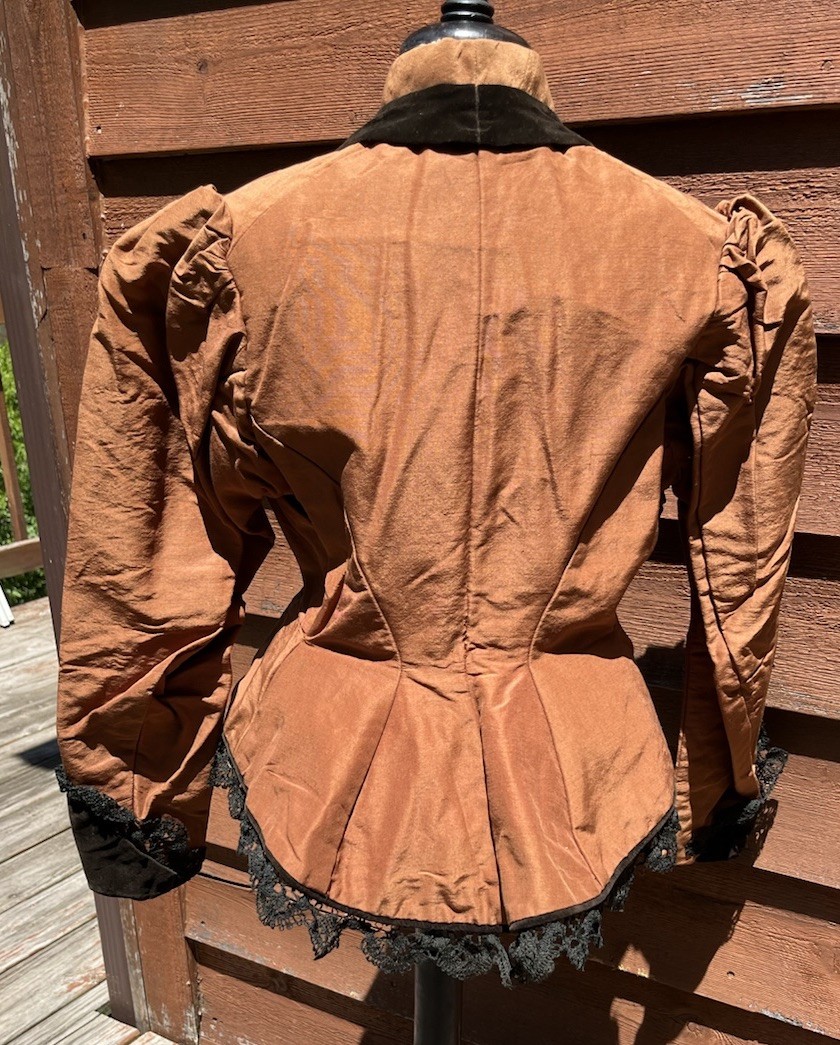 Victorian Brown Ladies Fitted Jacket, Velvet Lapels, Cuffs, Buttons