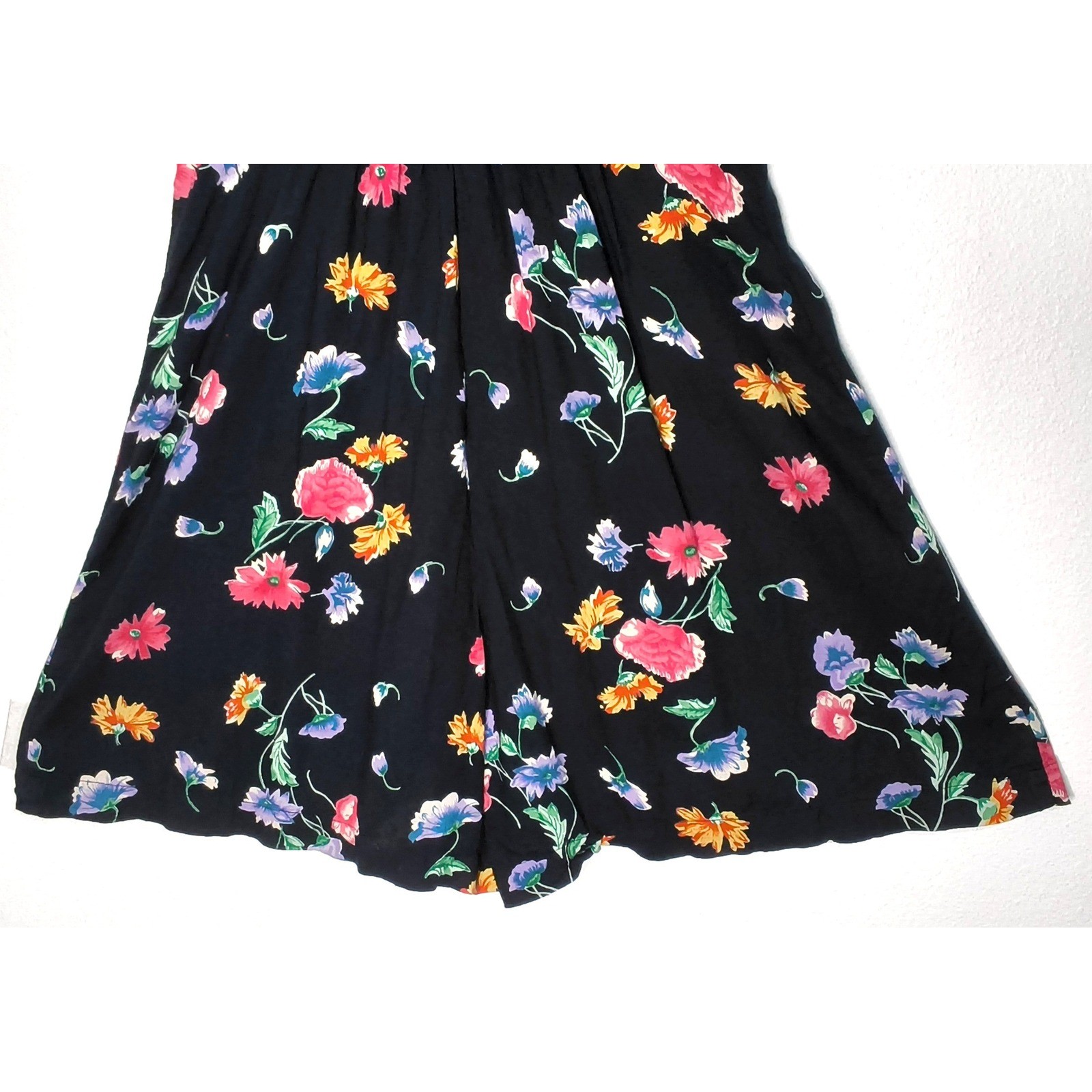 Access Vintage Floral Romper Shorts Women Small Black Short Sleeve Button Front