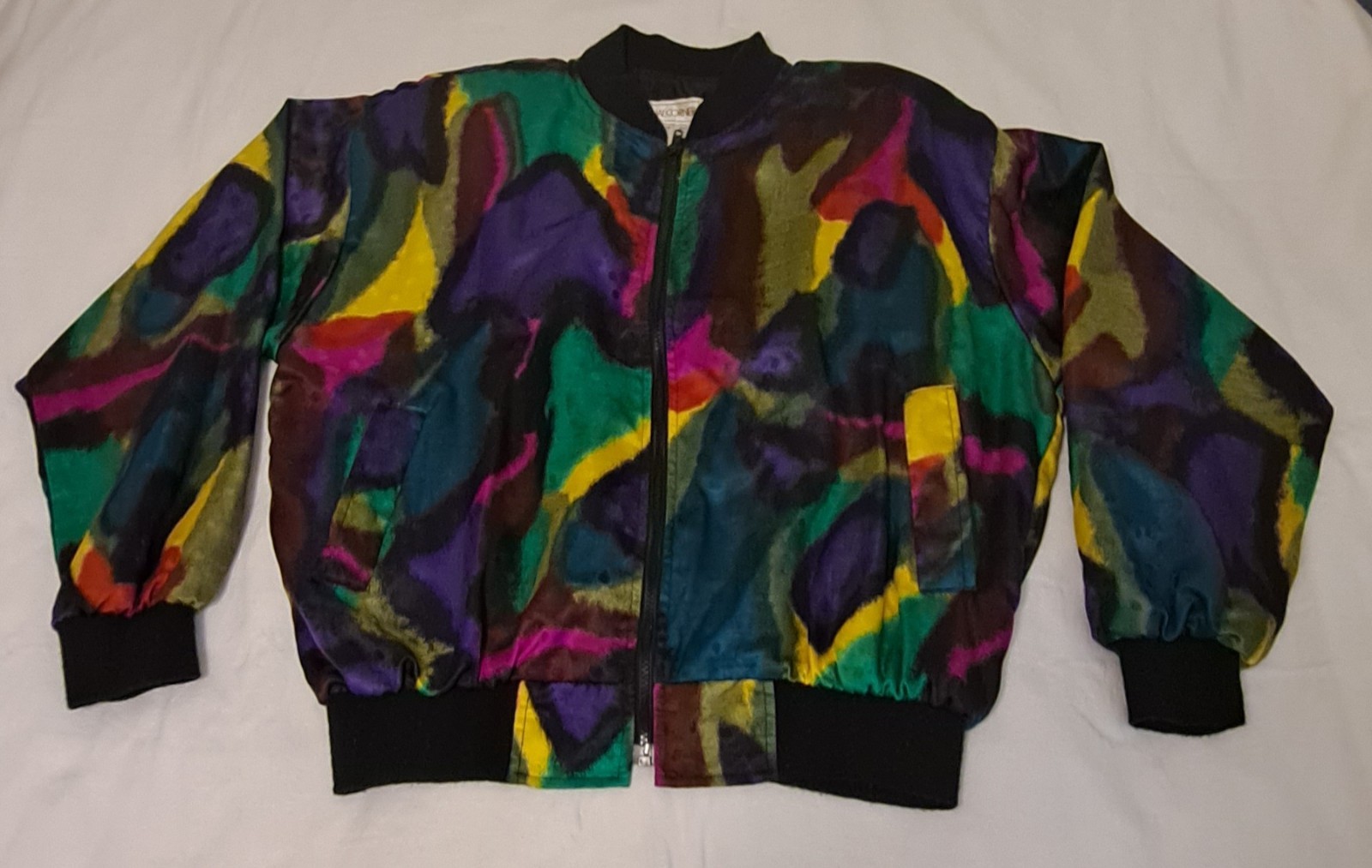 Vtg 80’s Casual Corner Art to Wear Bold Animal Print Dots Abstract Bomber Jacket