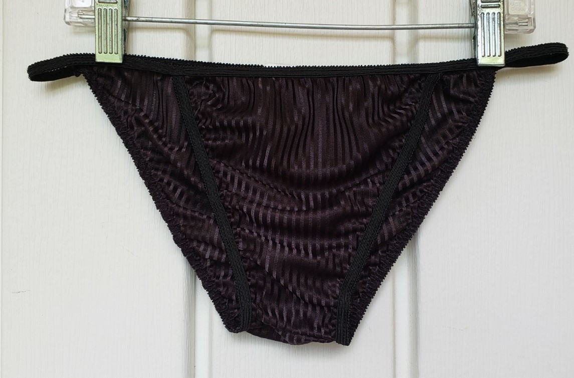 Vintage Stroke Of Midnight Satin Stripes Lingerie String Bikini Set Size Small