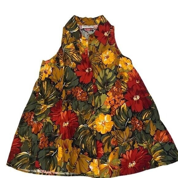 Vintage ’90’s French Connection Tropical Floral Swing Collared Top Sz Med Summer