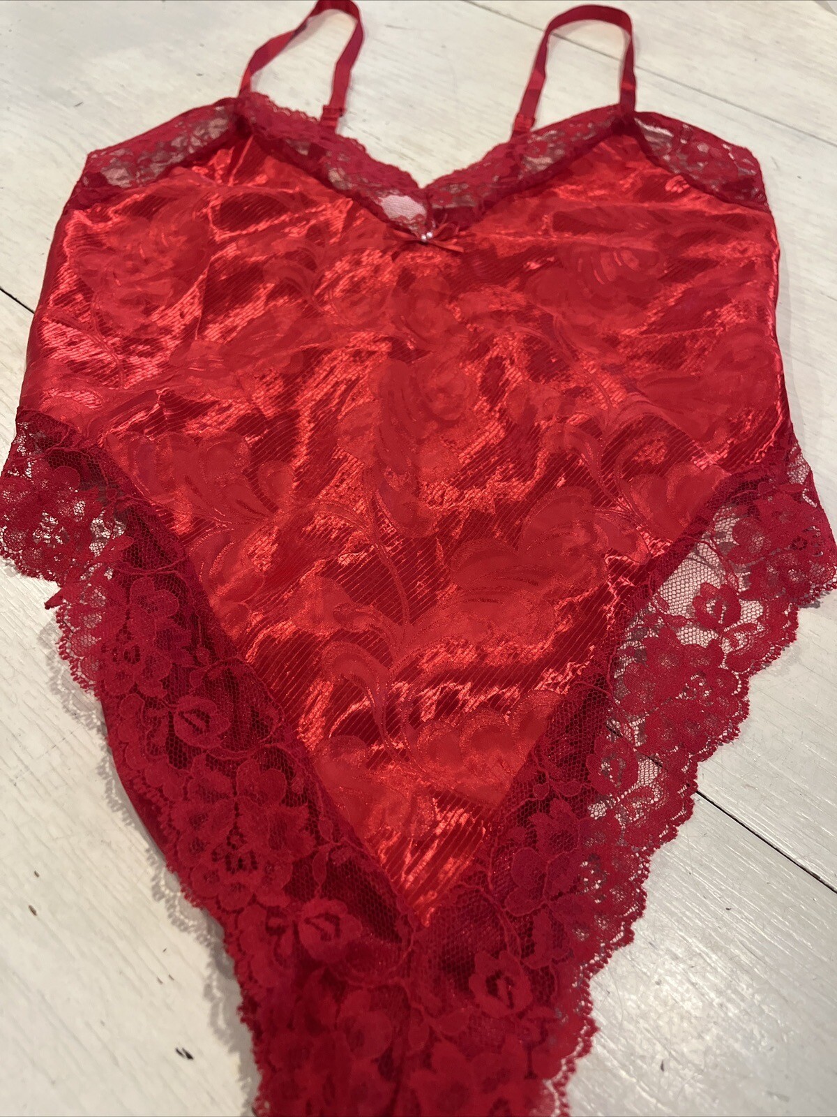 Intimate Moods body suit Women’s M Red vintage lingerie lace trim Romantic