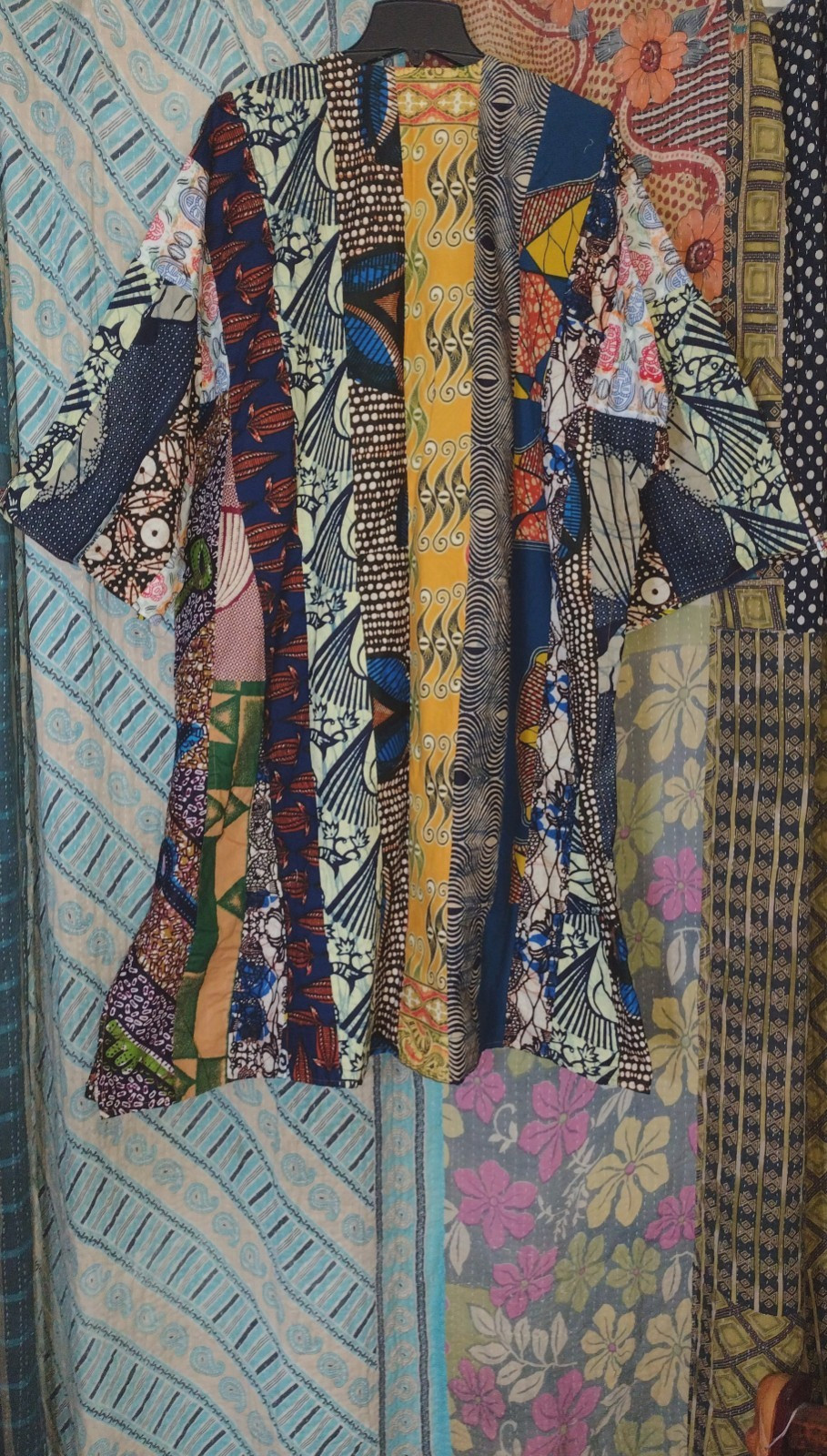 VTG. Crazy Patchwork African Kaftan Dress Cotton 56B Handmade One of a Kind