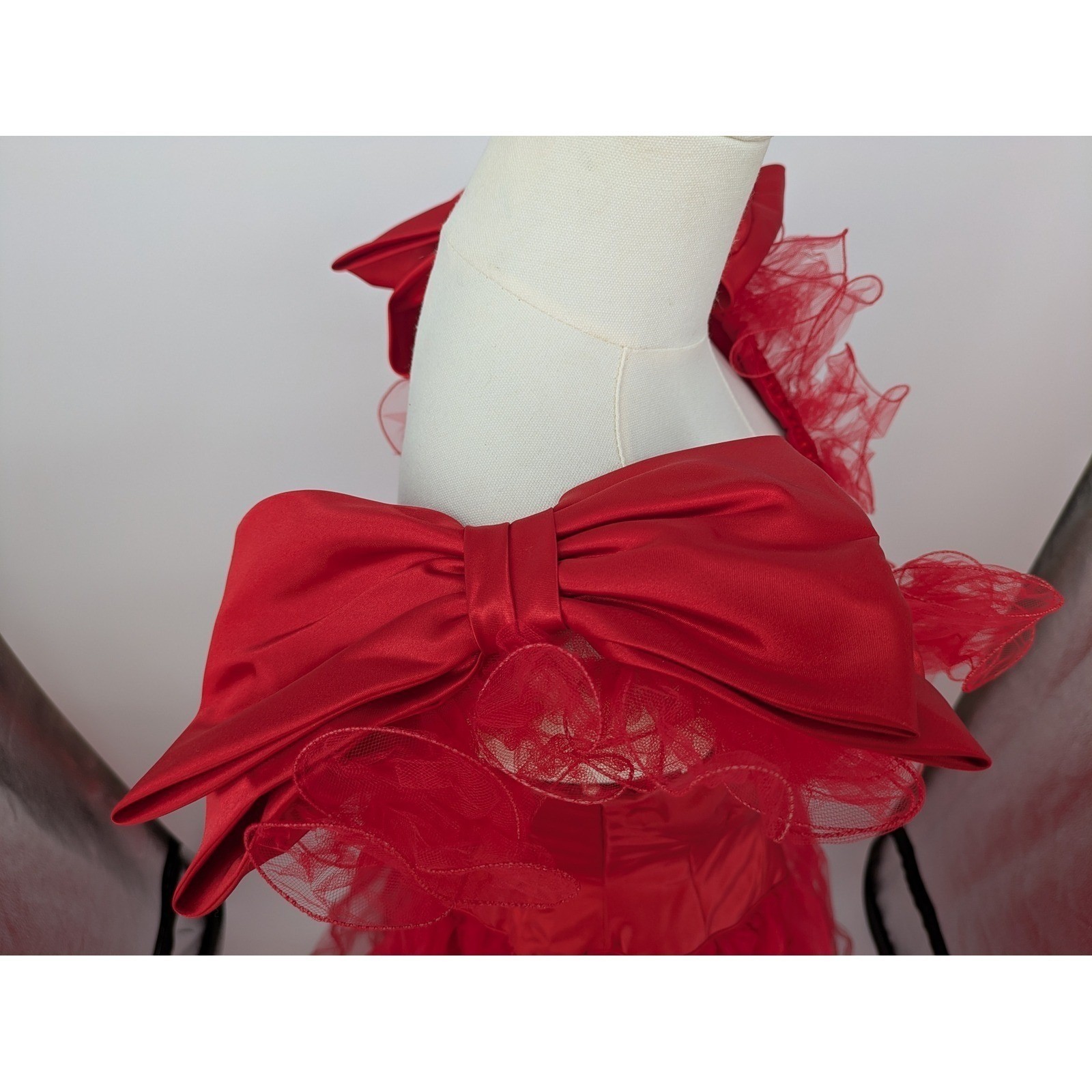 Mike Benet Formals Gown Red Womens Vintage 10 Modern 4 Tulle Satin Bow 80s Dress