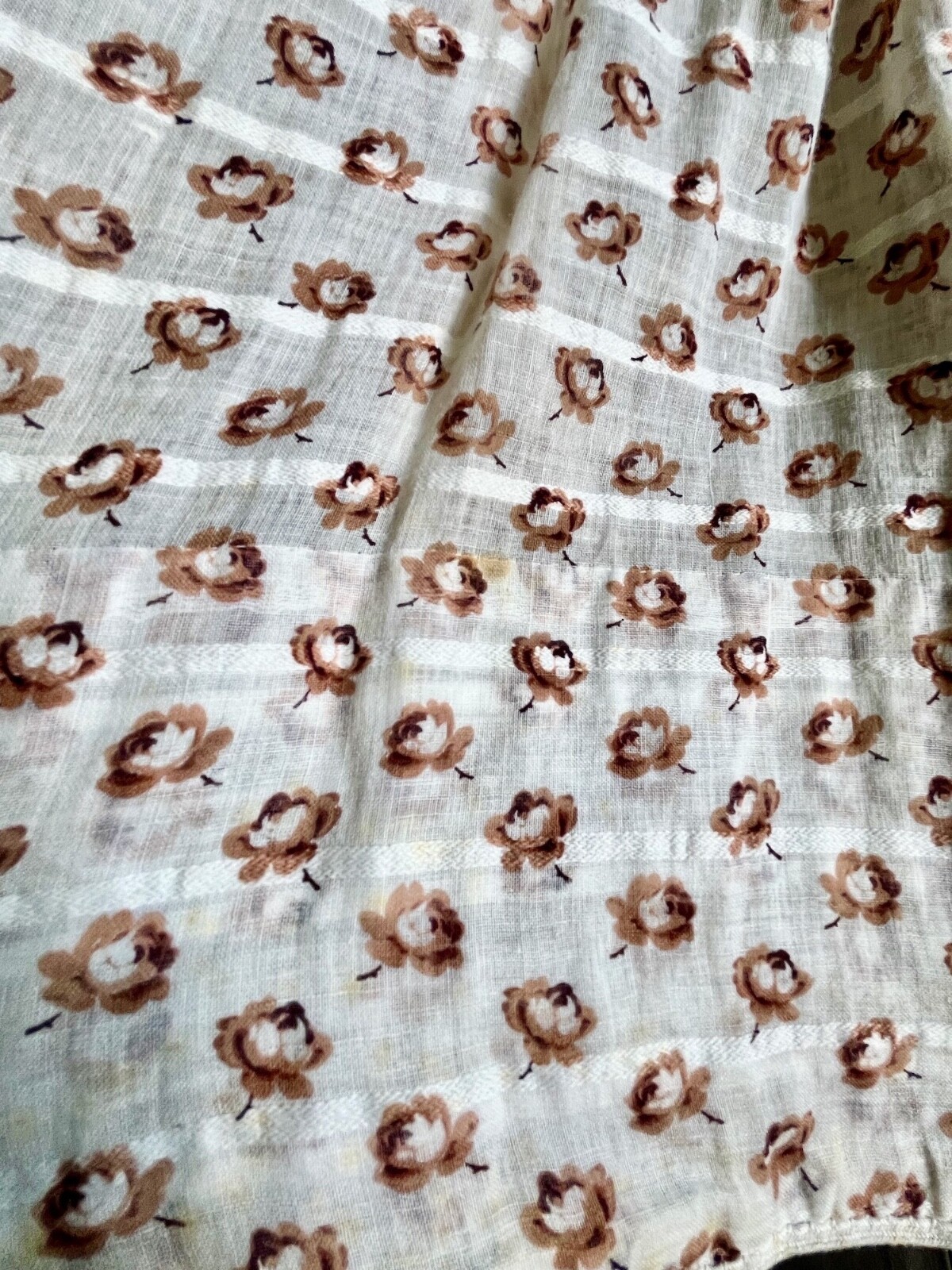 1850s Victorian Printed Rosebud Cotton Fan Front Dress Tiered Pagoda Sleeves XS