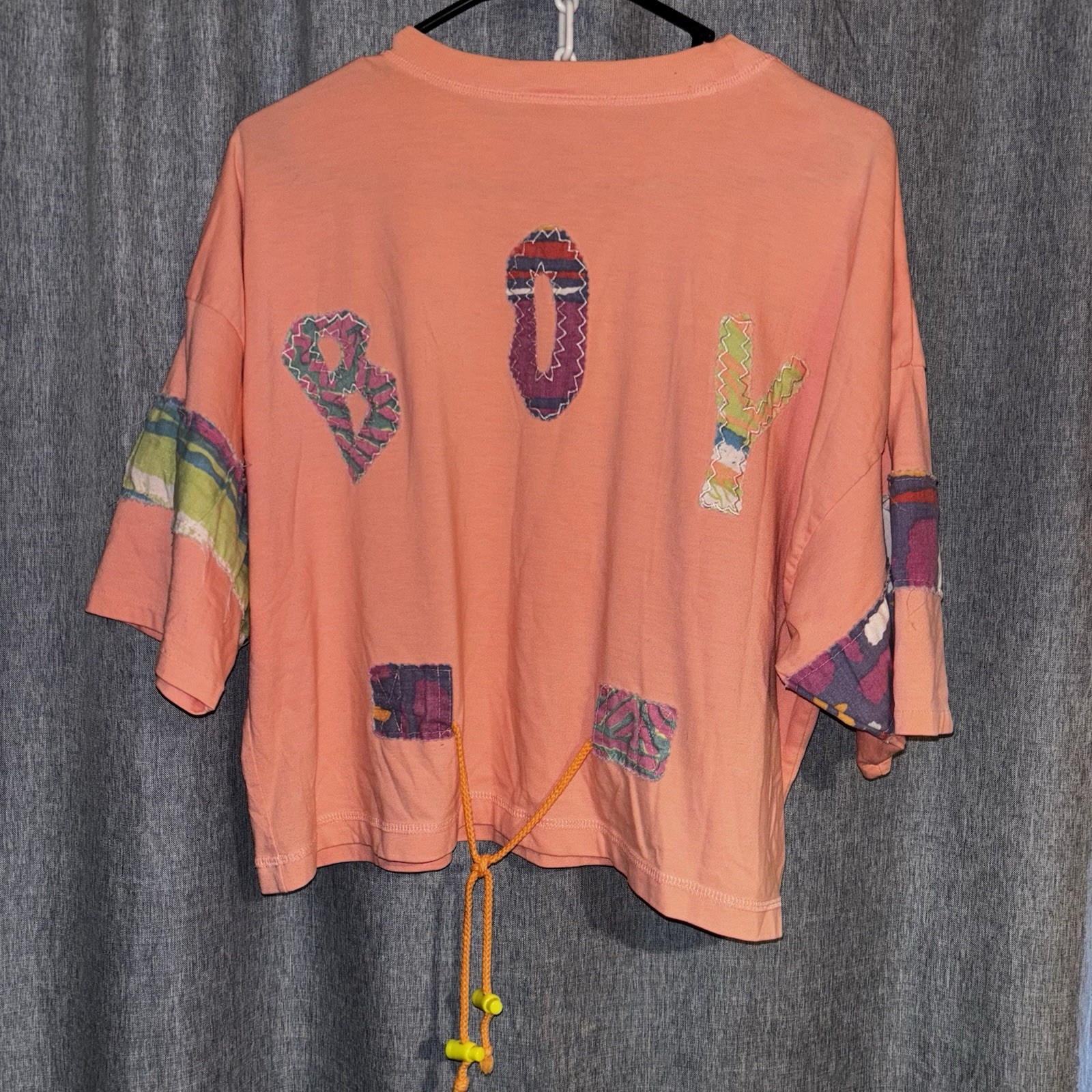 Vtg Bugle Boy Shirt Womens Crop Top With Drawstring 80s 90s Pink Workout