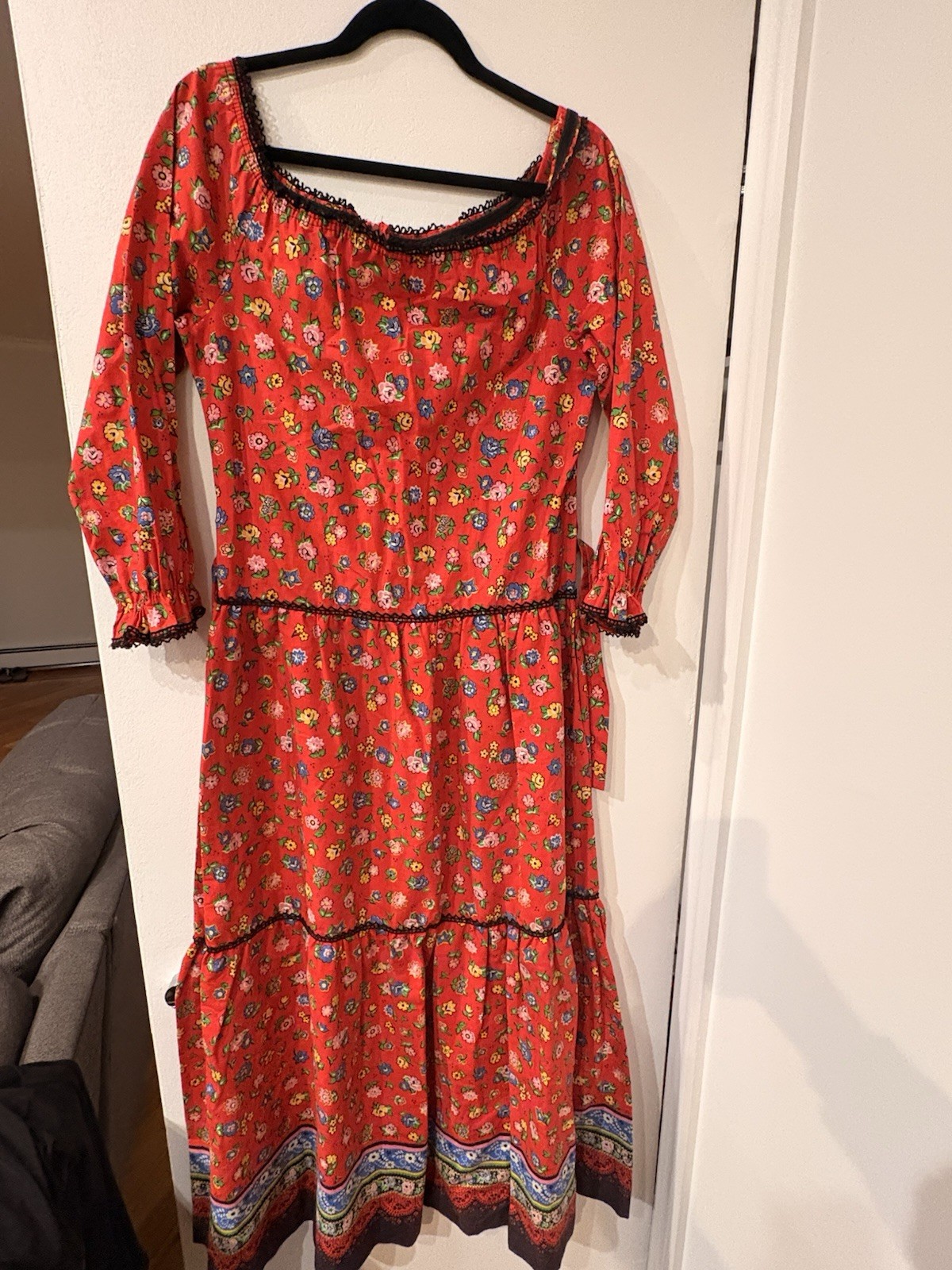 Vintage Dutchess Dress Petite Red Floral Prairie Cottagecore Boho USA Women’s S