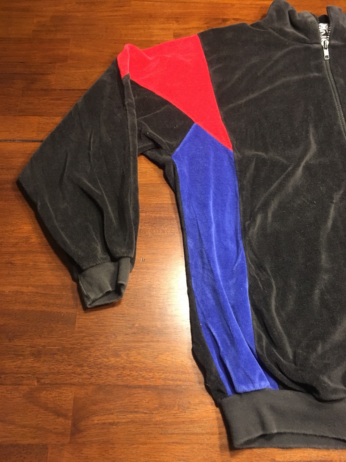 Vtg 90s SK Sport Velour Track Suit Black Blue Red Jacket Color Block Medium