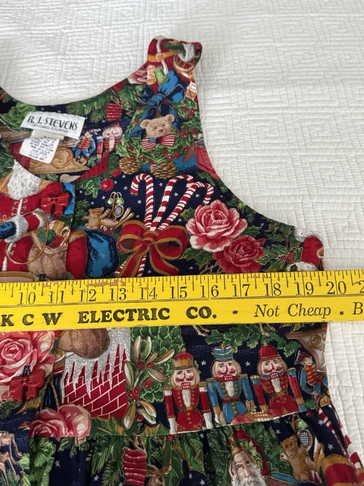 RJ Stevens Carol Escritor VTG Christmas Jumper Dress Sz 14 Cotton Santa USA