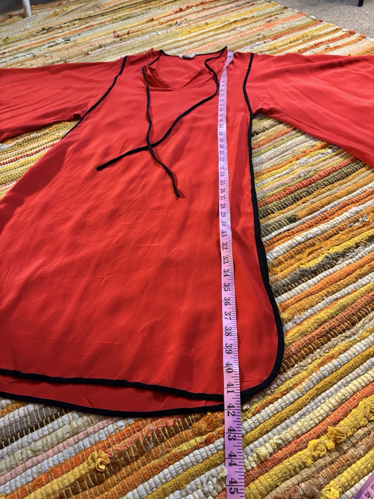 Vtg British Hong Kong Red Silk Dress Kimono Sleeves Caftan Goddess Pull On S XS