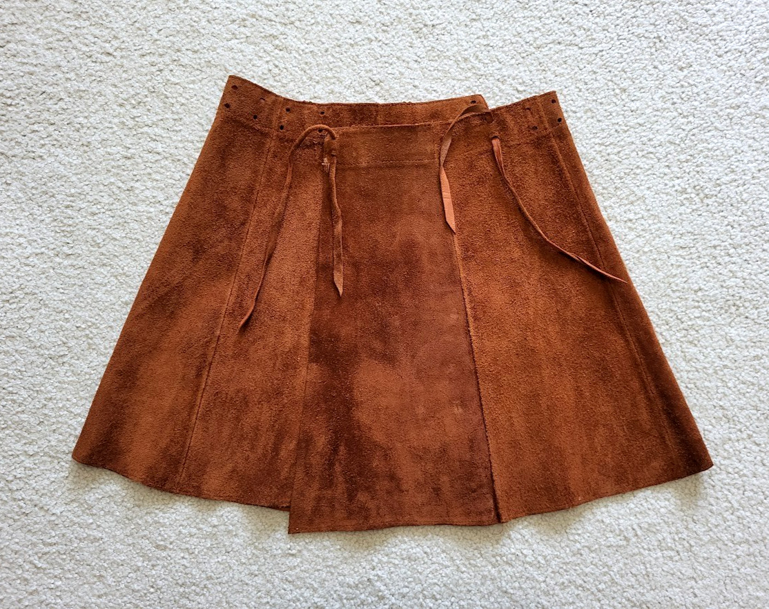 VTG. Handmade Natural Tanned Cow Hide Leather BOHO/Western/Cowgirl Skirt Small