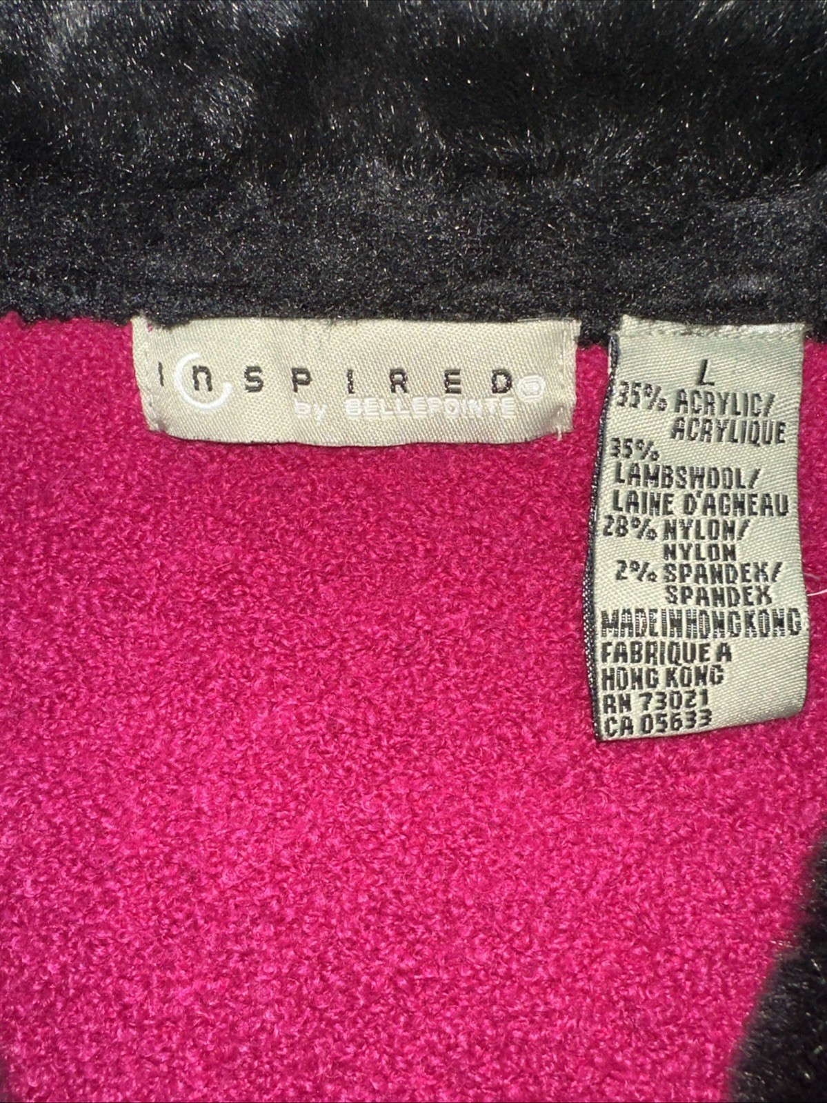 VTG Inspired By Bellepointe Fuscia Lambs Wool Cardigan Black Faux Fur Trim NICE