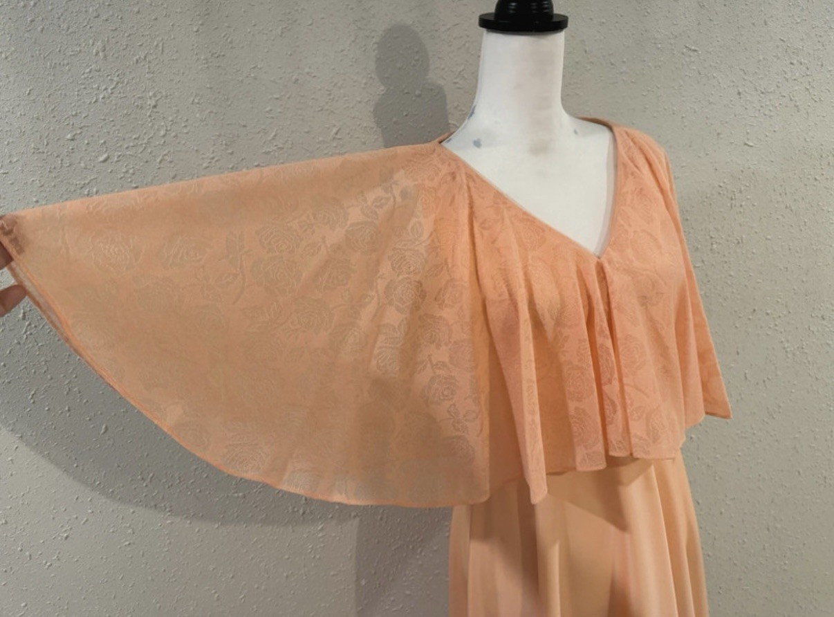 Vintage 70’s Peach Lace Cape Dress Midi Small