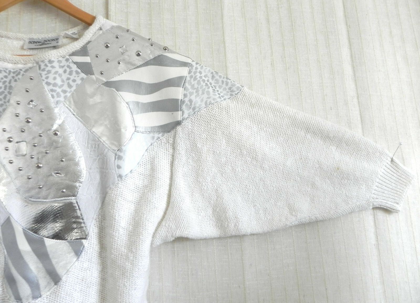 Vtg Bonnie Boerer Sweater Embellisments 3/4 Bat-Wing Sleeve OVER-SIZED Size S