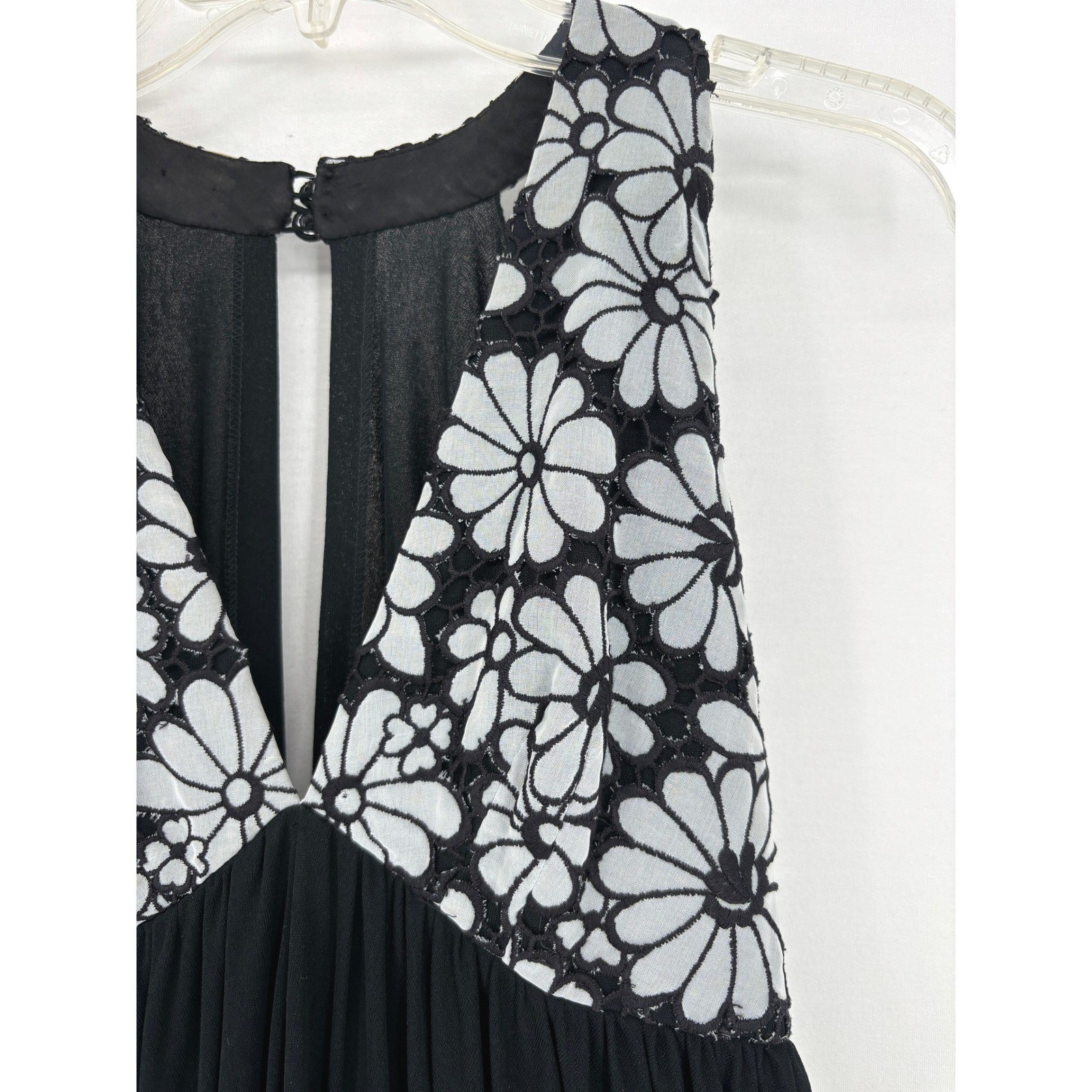 Vtg Formal Gown Black Floral Bodice Draped Maxi 62″ Exclusive Création Hoffman