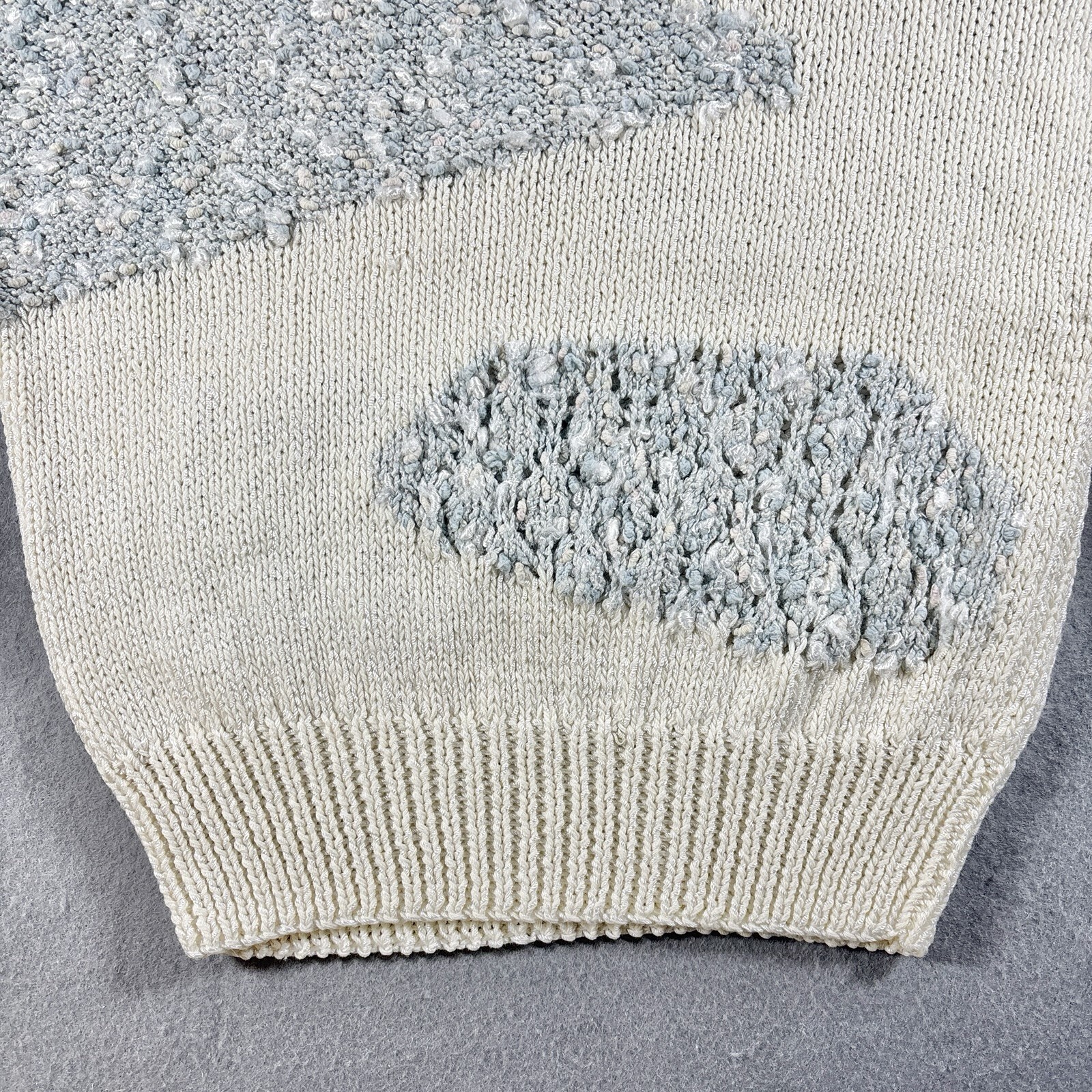 Vintage NANNELL 80s Hand Knit Wool Sweater Womens SM Geometric Clouds Hong Kong