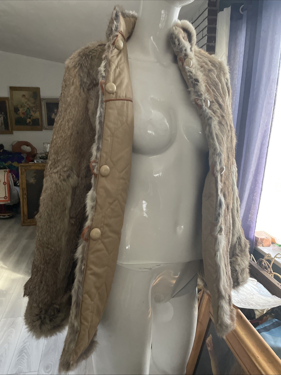 VTG 70s 80s Made in Hong Kong Reversible Rabbit Fur Coat Jacket Women’s Sz S