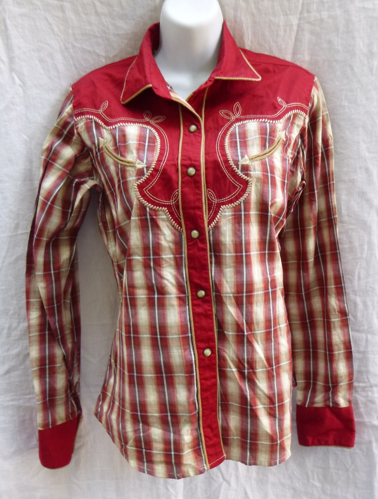 Panhandle Slim Retro western Cowgirl shirt red white plaid Women S
