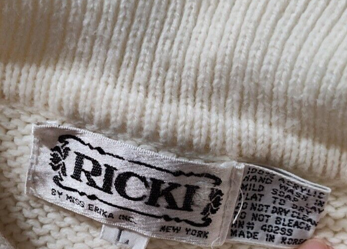 Vtg Ricki Sweater ABC Schoolhouse Acrylic Alphabet Button Collar Korea Large