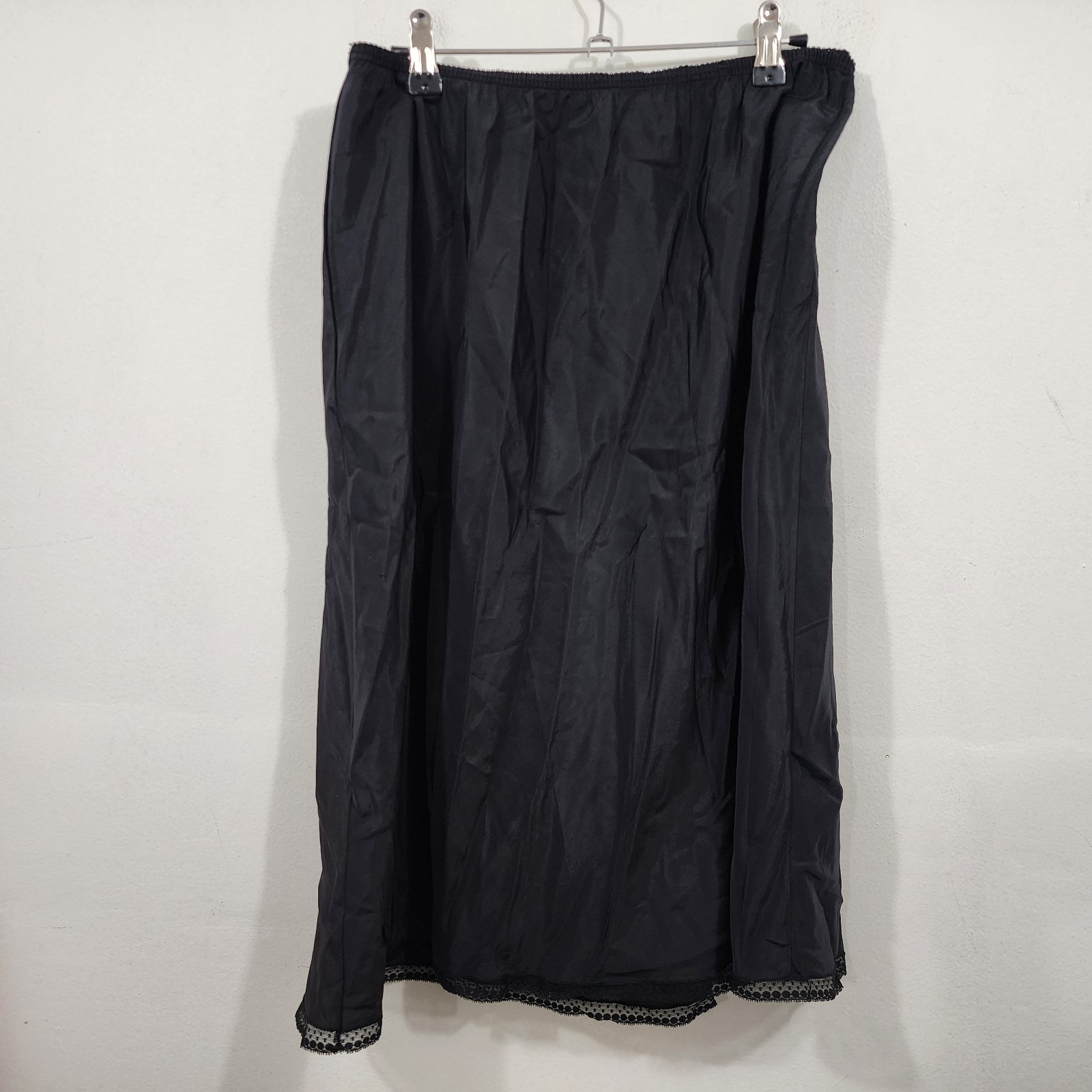 Vintage Barbizon Half Slip Nylon Lace Trim Skirt Black Crepe Remarque Size XL