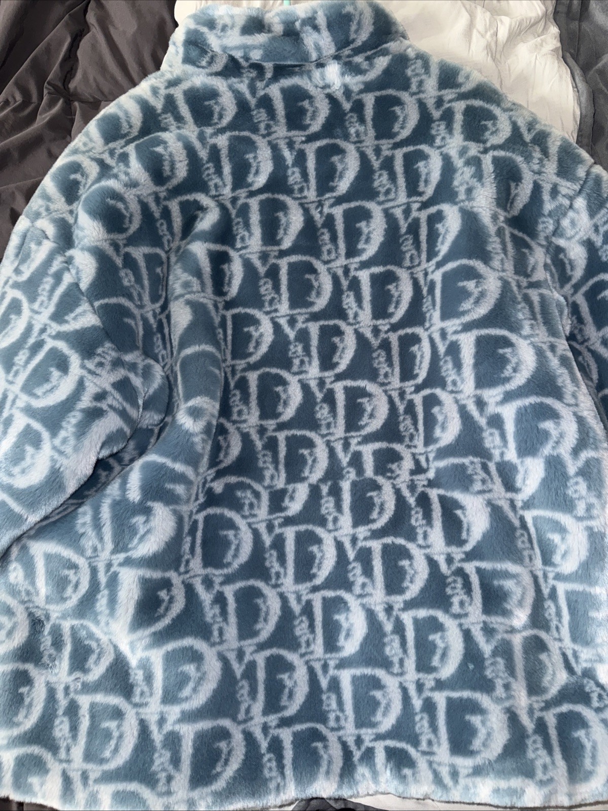 Vandy The Pink Monogram Fur Jacket Ice Blue Size M Unisex