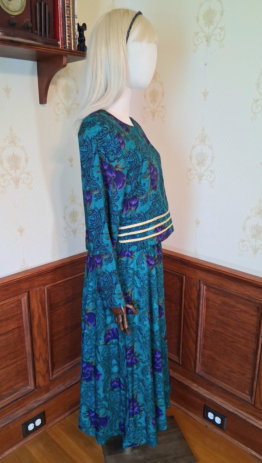 Vintage 1980s JJ Nicole Jewel Tone 2-Piece Puff Sleeve Mob Wife Secretary Dress