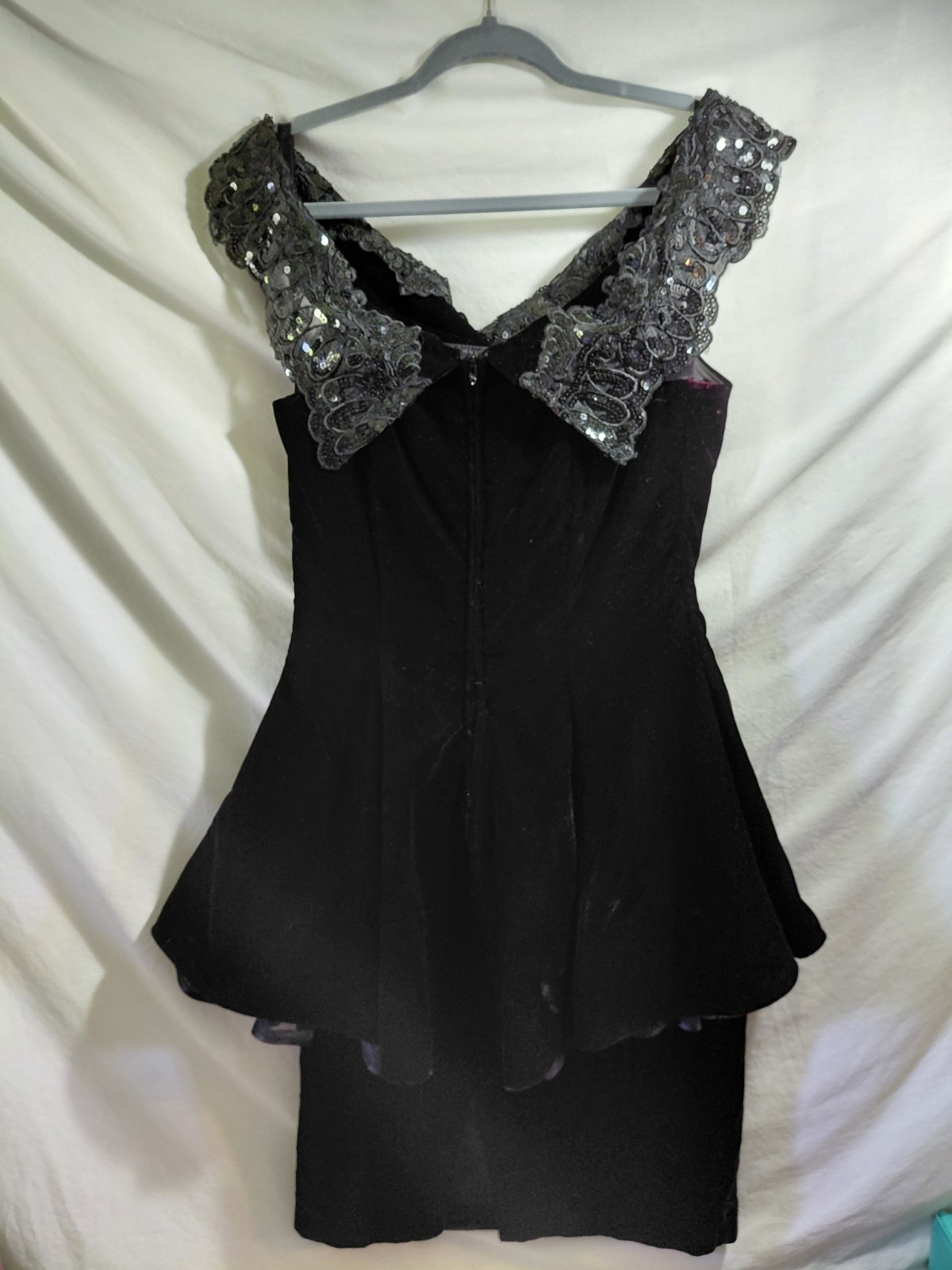 Vtg Karen Lucas For Nikki Size 10 Blk Sheath Velvet Dress Peplum Prom Blk Dress
