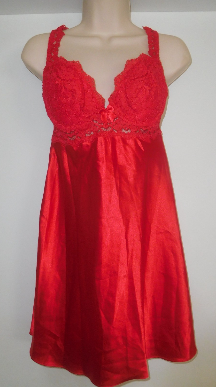 Vintage Victoria’s Secret Babydoll 90s Red Satin Lace Lingerie Miracle Bra UW S