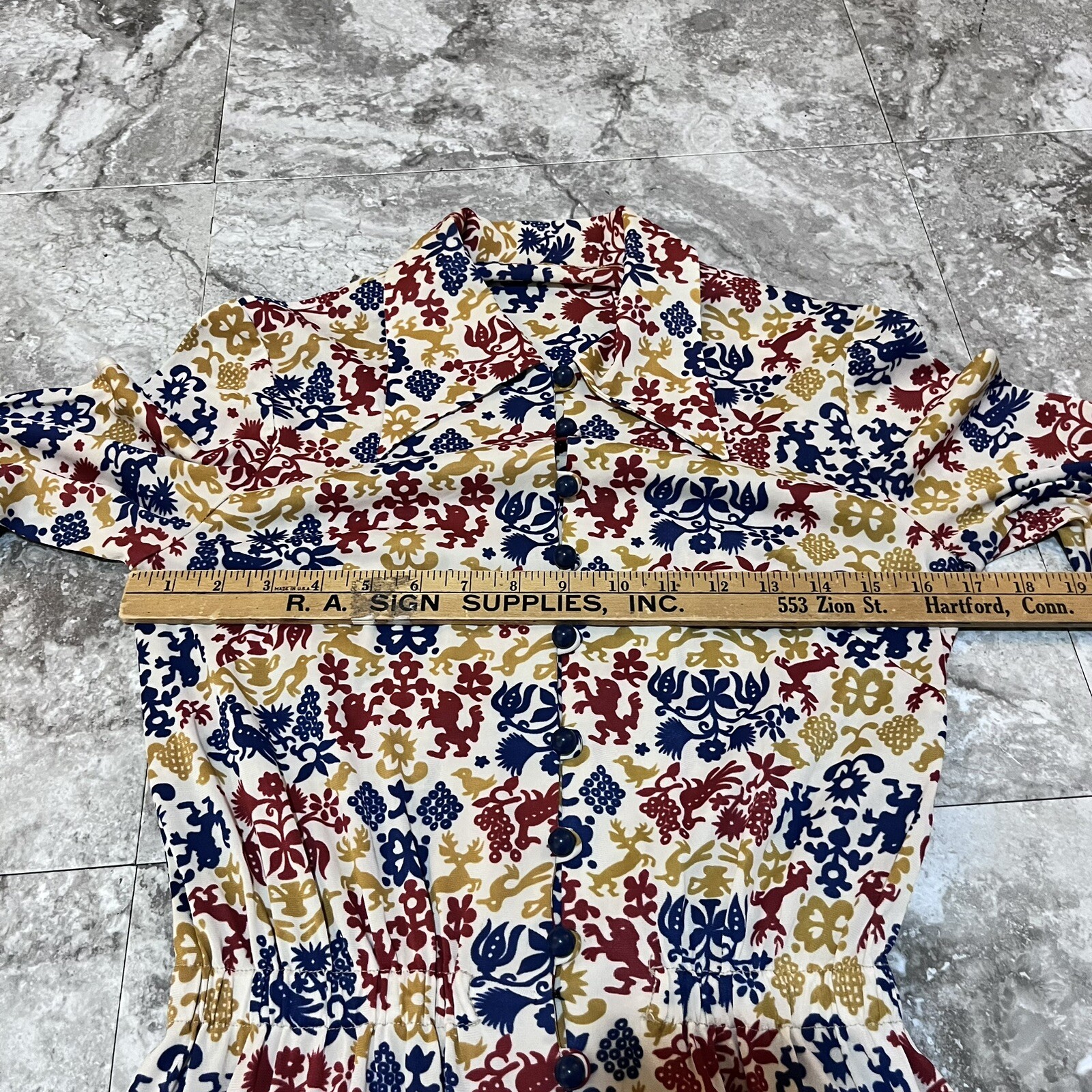 Vintage Homemade Modest Boho Peasant Dress Patterned Long Sleeve 70s