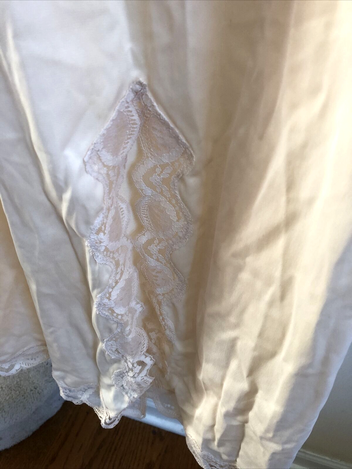Half Slip Nylon Lace Tricot Long Medium 6 Vintage Cream Side Slit Greenco Maid