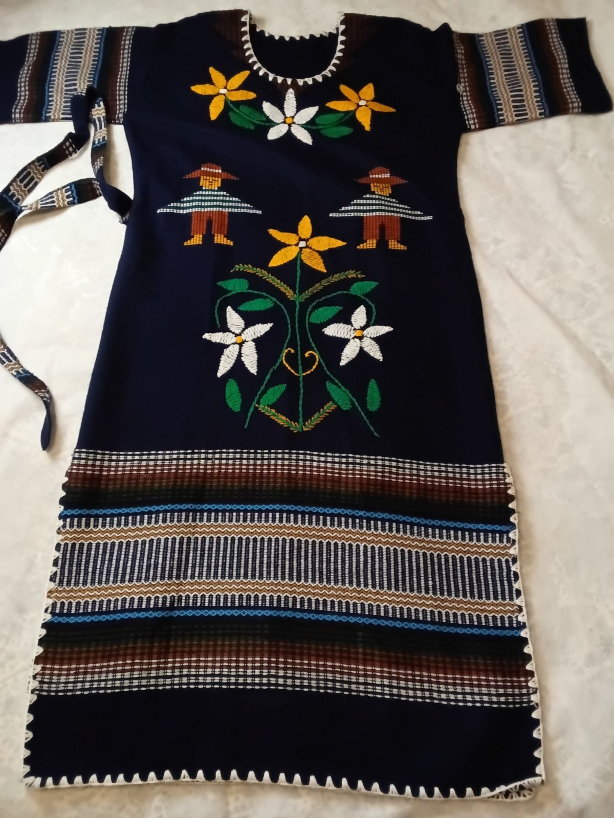 Vtg 80s Peru Ecuador Bolivia South America L/XL Colorful Hand Woven Dress