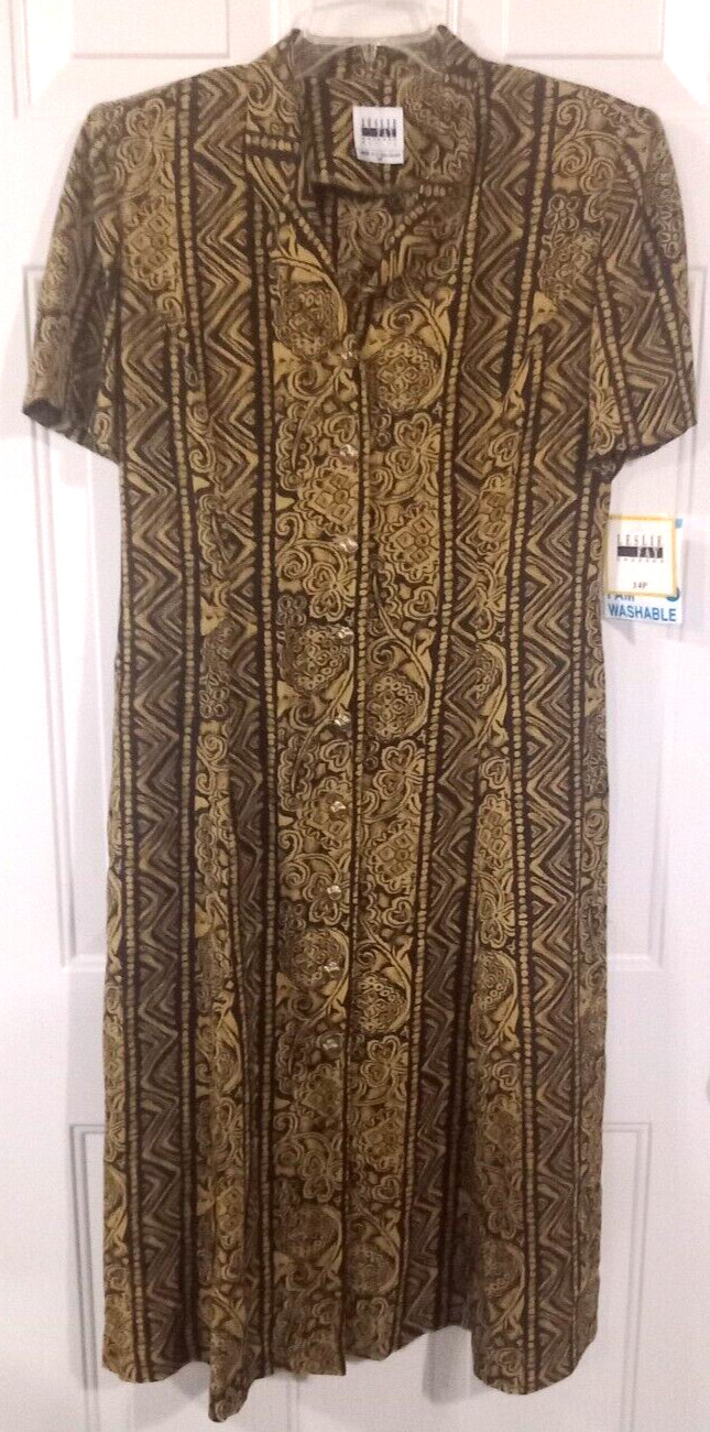 Vintage Leslie Fay Black/Brown Aztec Print Long Dress Size 14p