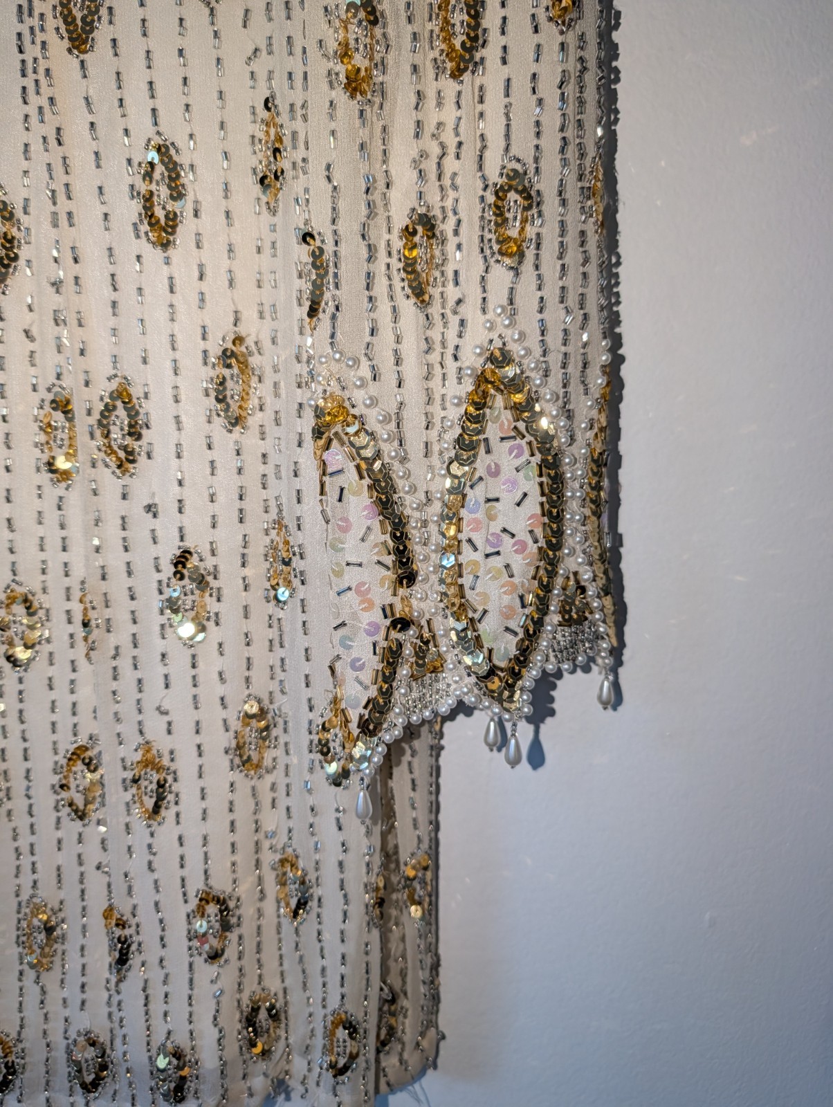 Vintage Niteline Della Roufogali Silk Beaded Sequin Dress Gold Pearl Size 12