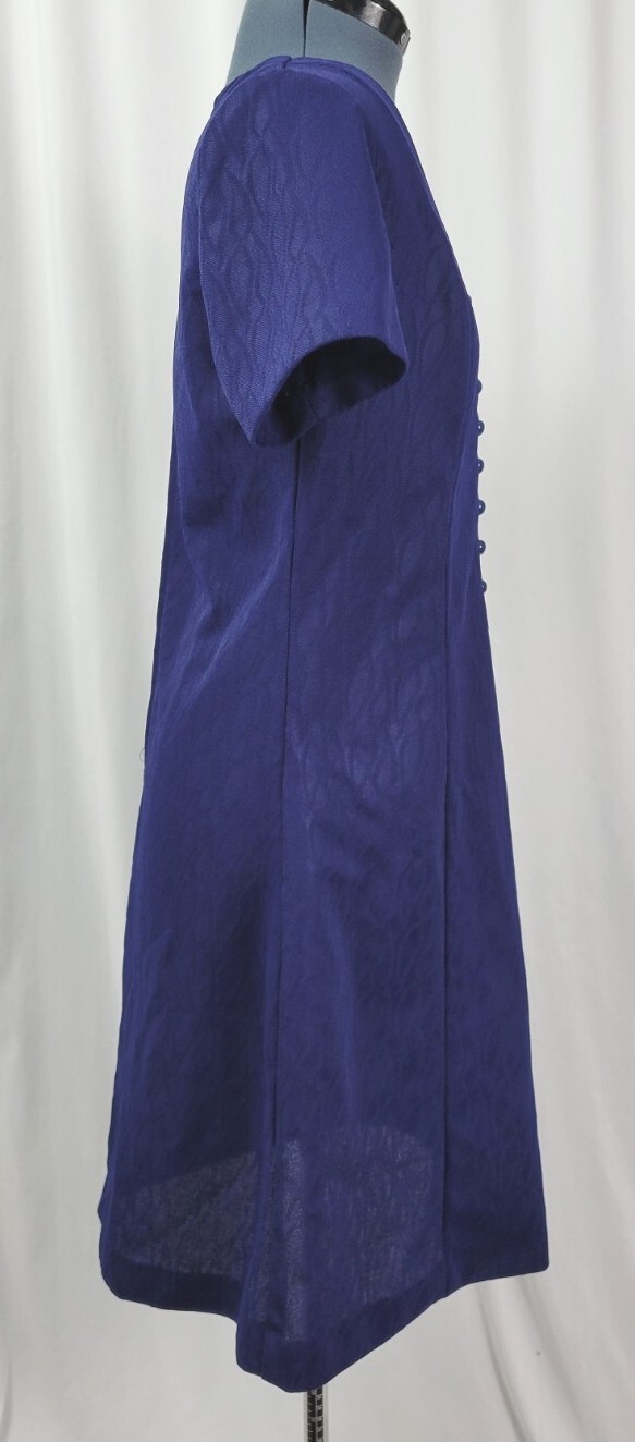 Vtg Navy Blue on Navy Blue Pattern Princess Seam Dress w Faux Buttons Size M/L?