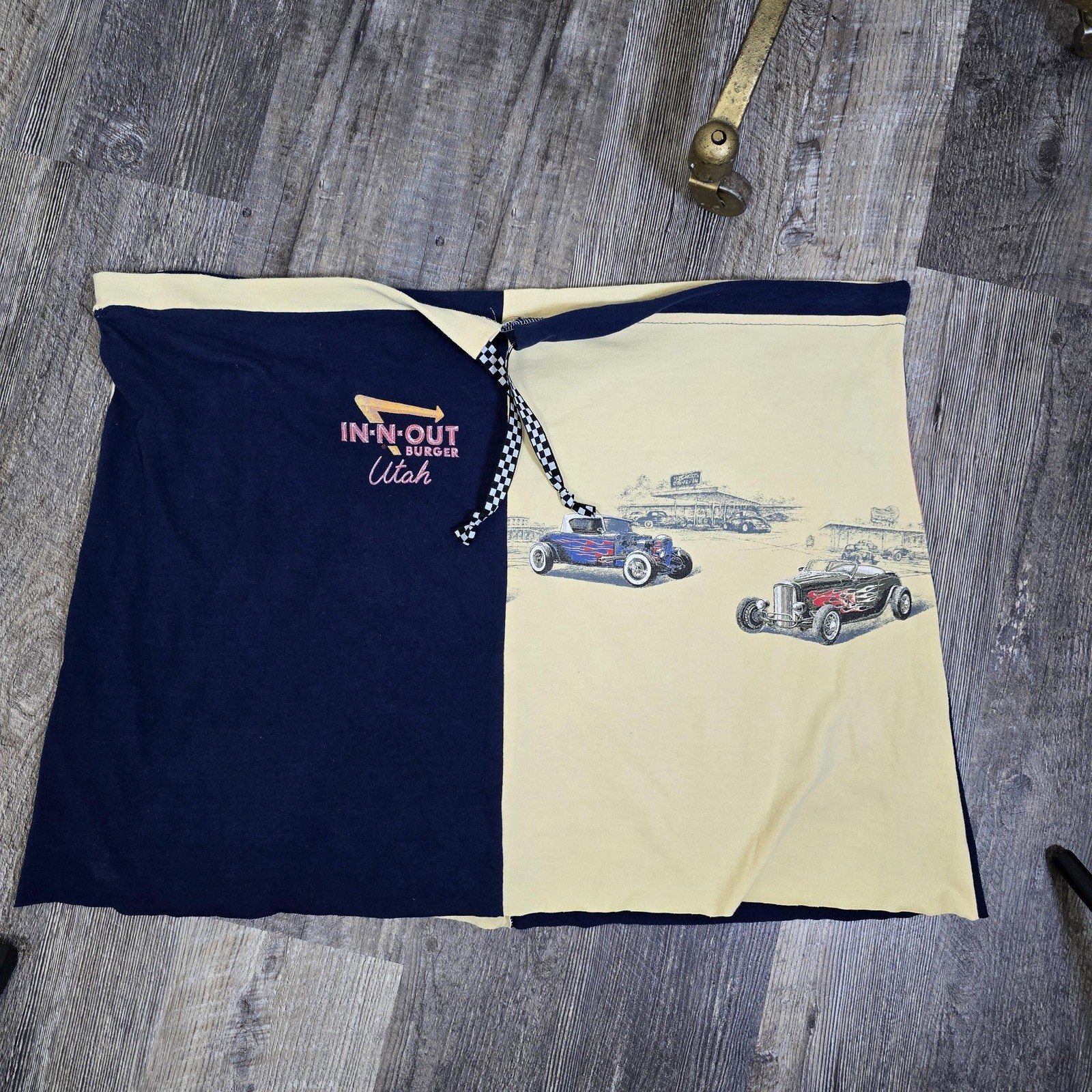 In and Out muscle cars upcycled t-skirt One size fits most. Cars. hot rod.