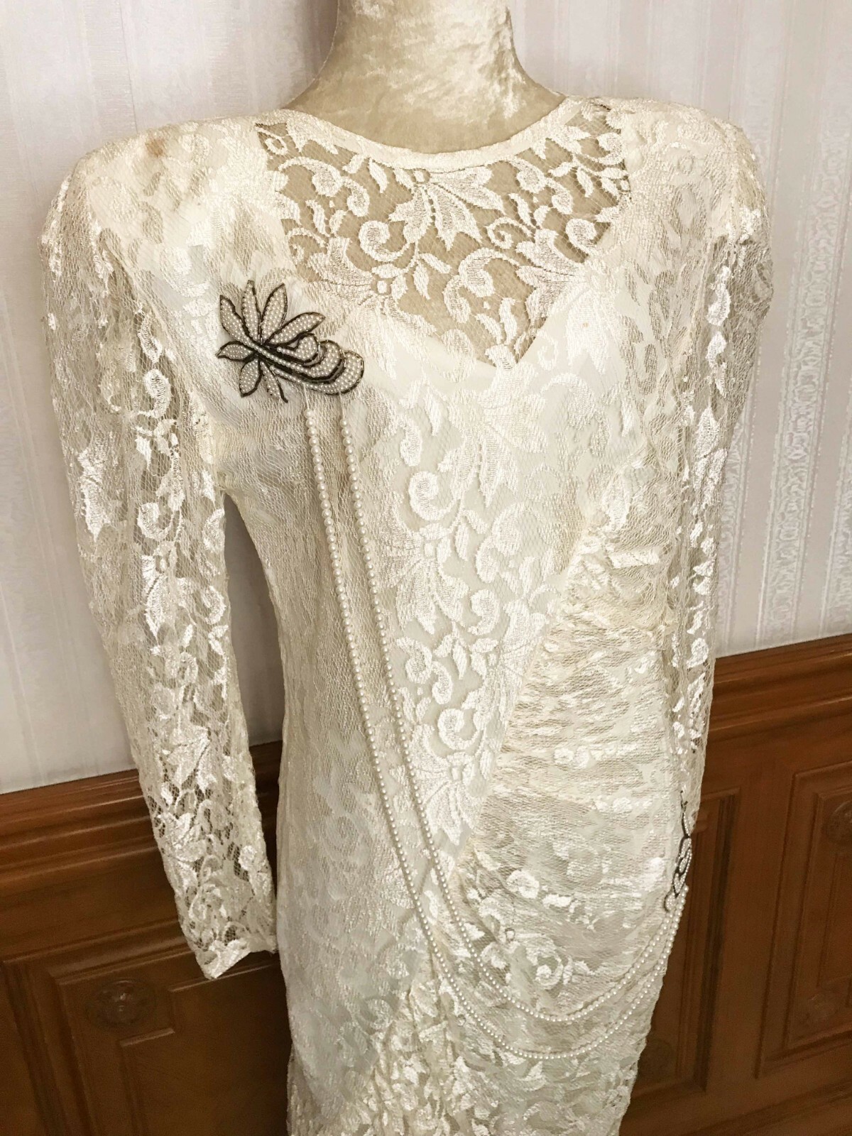Vintage A La Carte California Lace Formal Party Dress Gown Ivory Sz 11/12 USA