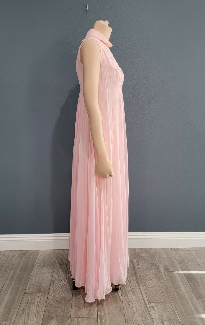 Vintage 50s 60s pink flowy chiffon maxi dress nynco zipper XS/S
