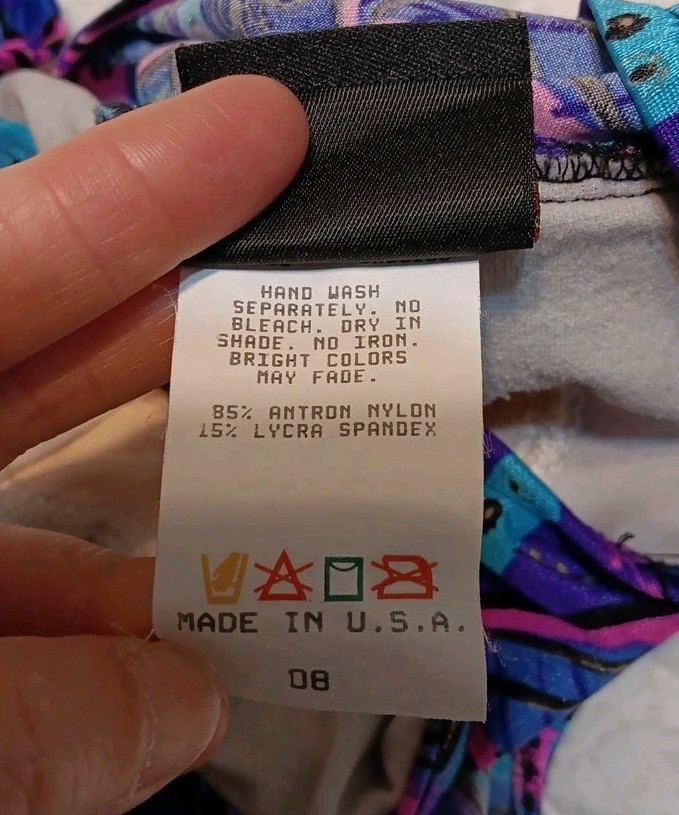 Vtg Jantzen One-Piece Swimsuit, Size 8, Colorful 80s Design, USA, Teal, Purple