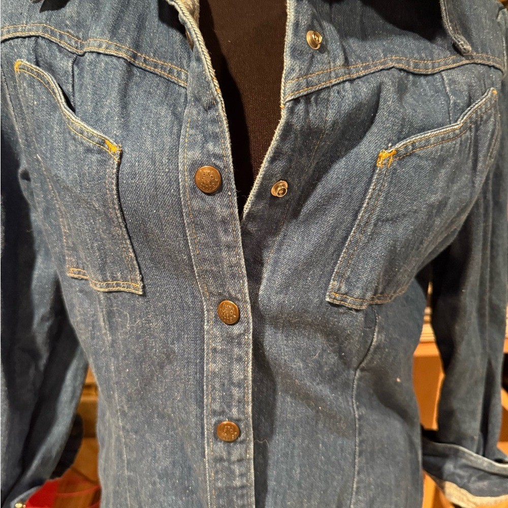Vintage Landlubber Denim Dress Western Snap Front Long Sleeve 70s Style