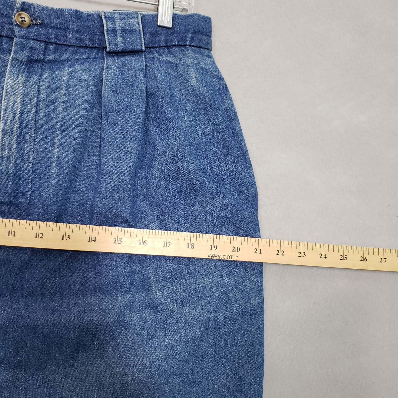 American Eagle Womens 31 Vintage Denim Midi Skirt Blue Pleated High Waist 90s