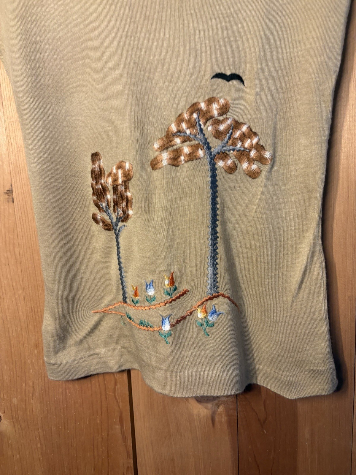 Women’s VTG 1960s Landscape Baby Tee Embroidered/Appliqué Size XS/S EUC